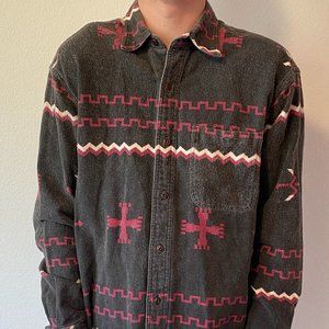 Orvis Mens' Shirt.   Abstract/Native American Gray/Red/White Pattern.  Size L